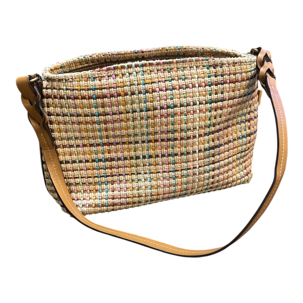 Fossil 75082 Shoulder Bag Classic Weave Purse Multicolored Straw Leather Trim